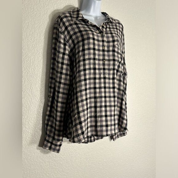 Pistola Check Popover Top Blouse Size Medium Black Cream Gray NWOT XL - Picture 3 of 9
